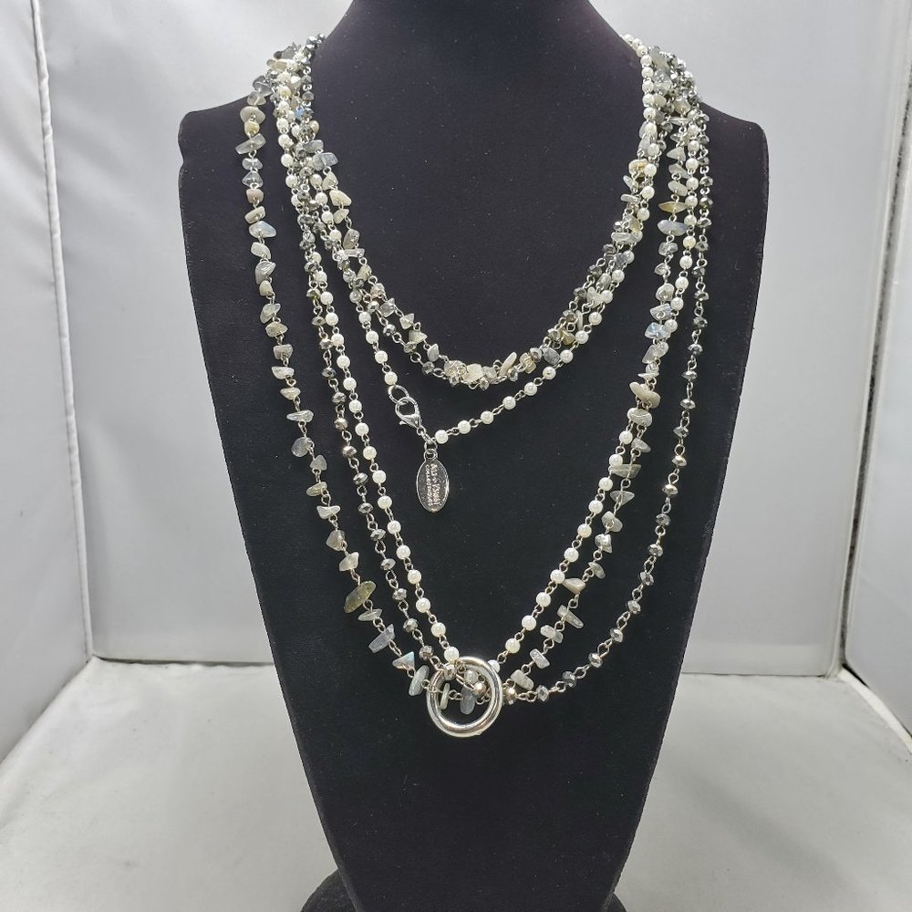 Ali Khan set of 3 link rope necklace in semi precious chips glass pearl/crystal